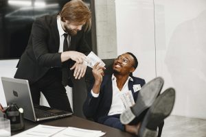 Couple discussing their finances together.